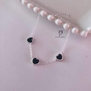 Pulseira três corações  ônix