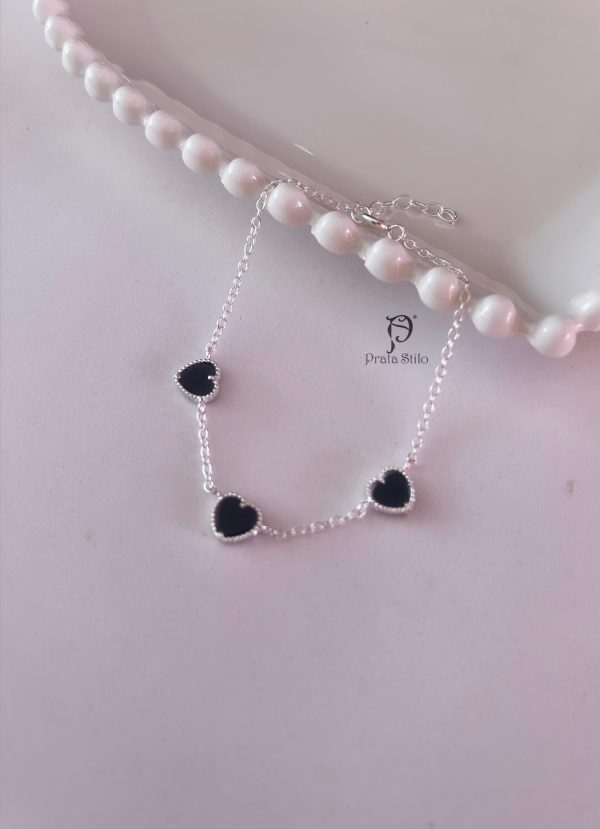 Pulseira três corações  ônix