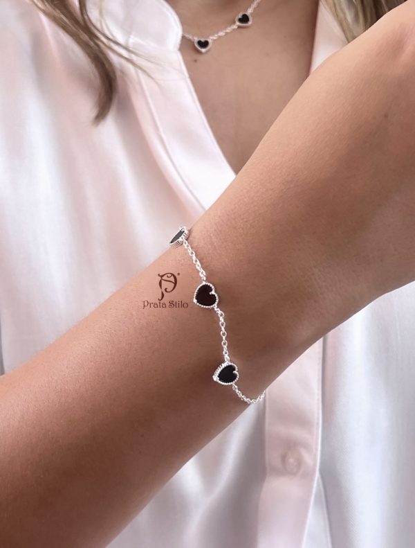 Pulseira três corações  ônix - Imagem 4