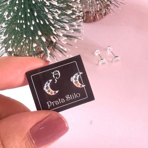 Brinco lua zircônia colorida