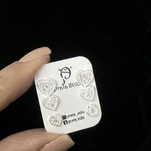 Brincos Trio Coração Zircônia